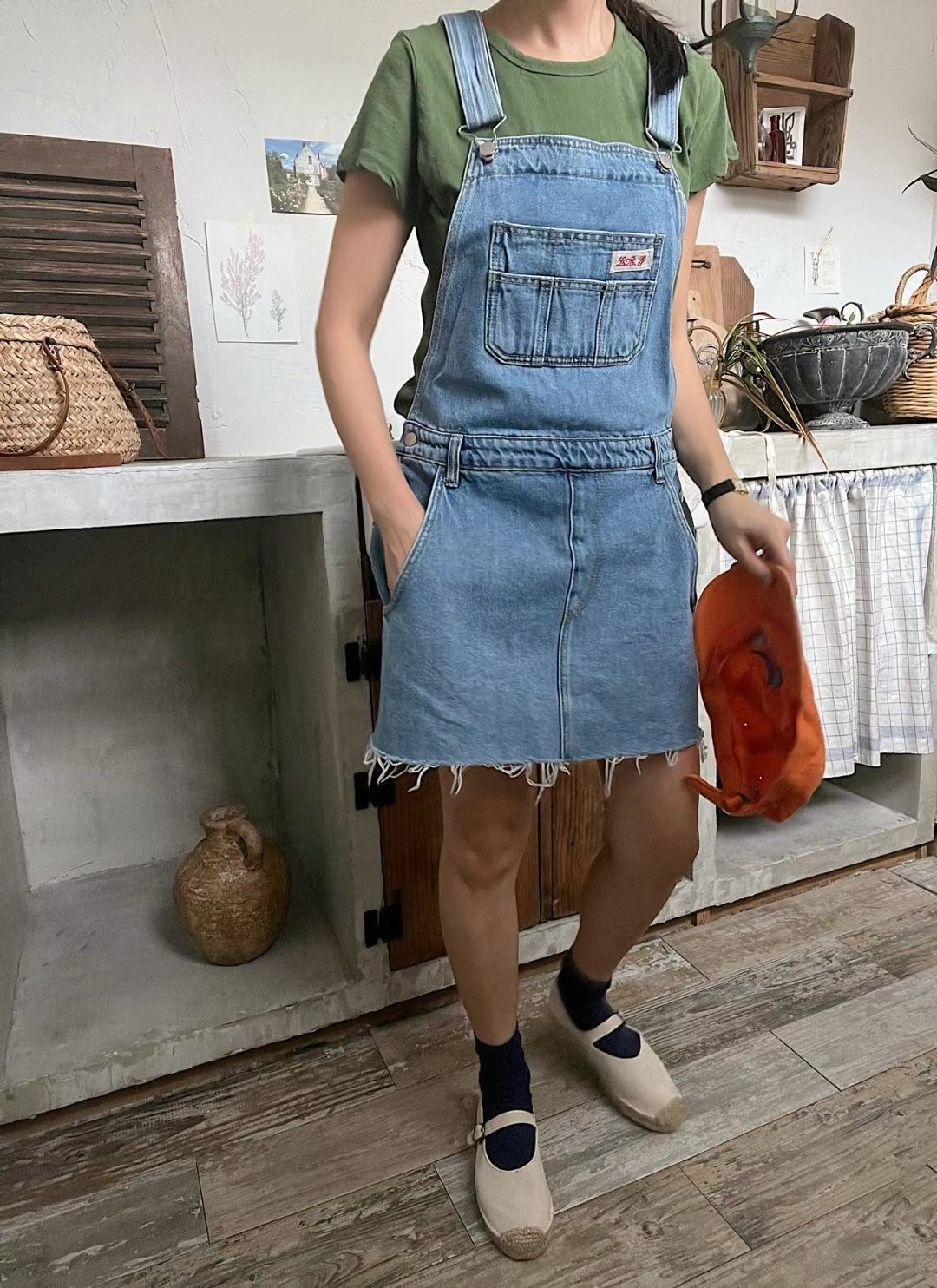 牛仔標籤吊帶短裙