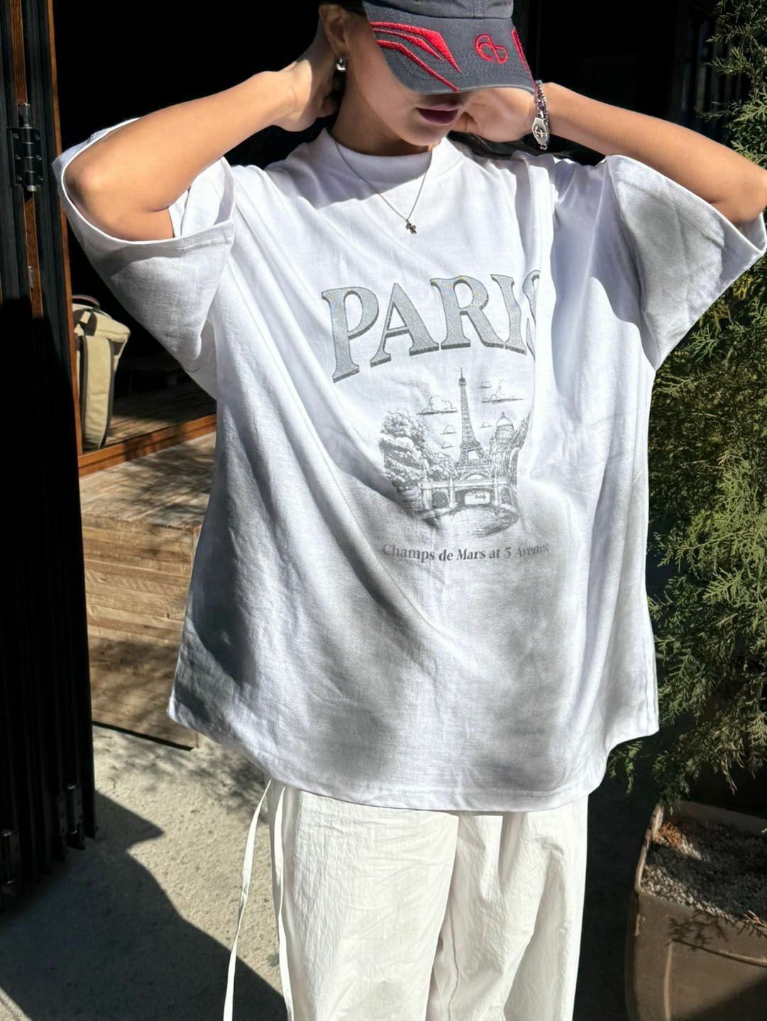 OverSize仿污英文字短袖Tee e 3.14-070T