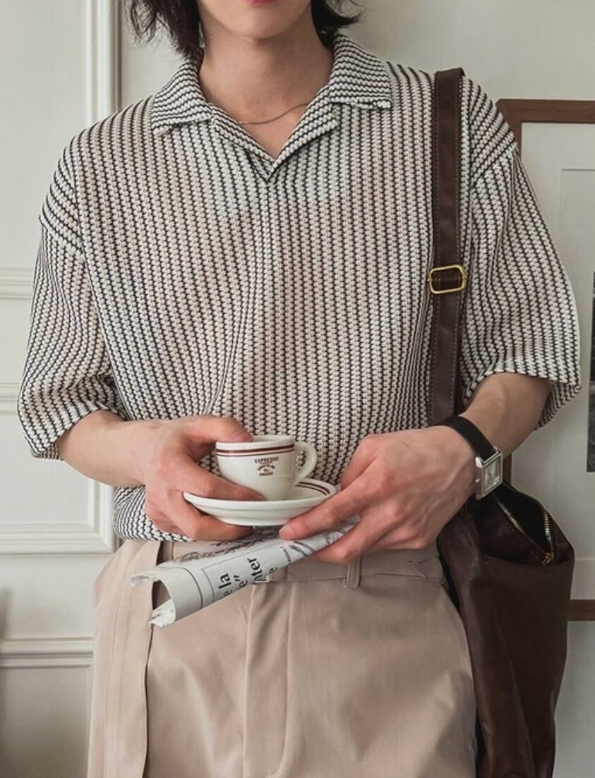 反領直紋短袖Tee MALENKII-143T