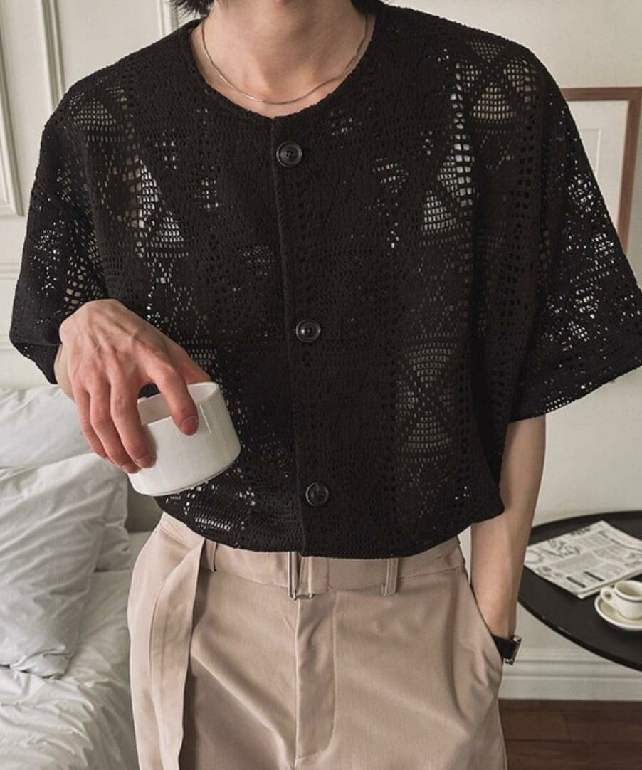 圓領網花紋短袖恤衫 MALENKII-144S