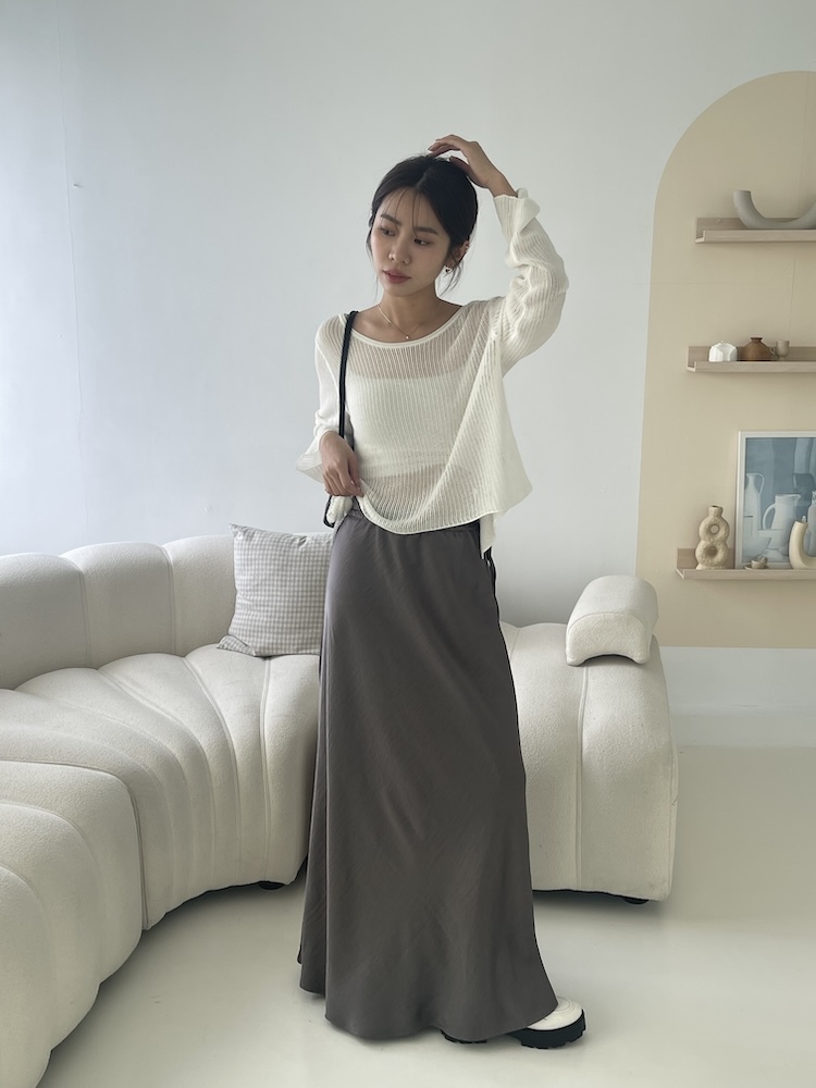 氣質緞面小魚尾側綁帶長裙