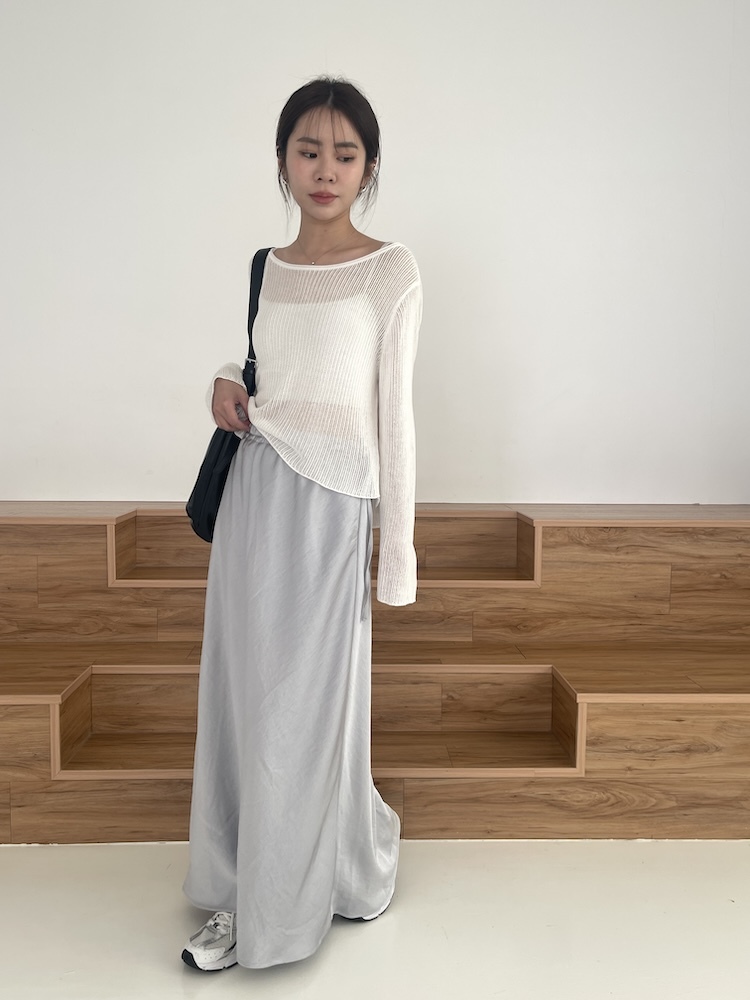 氣質緞面小魚尾側綁帶長裙