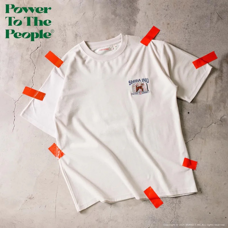 【 Power To The People｜日式柴犬刺繡涼感TEE - 米灰 】