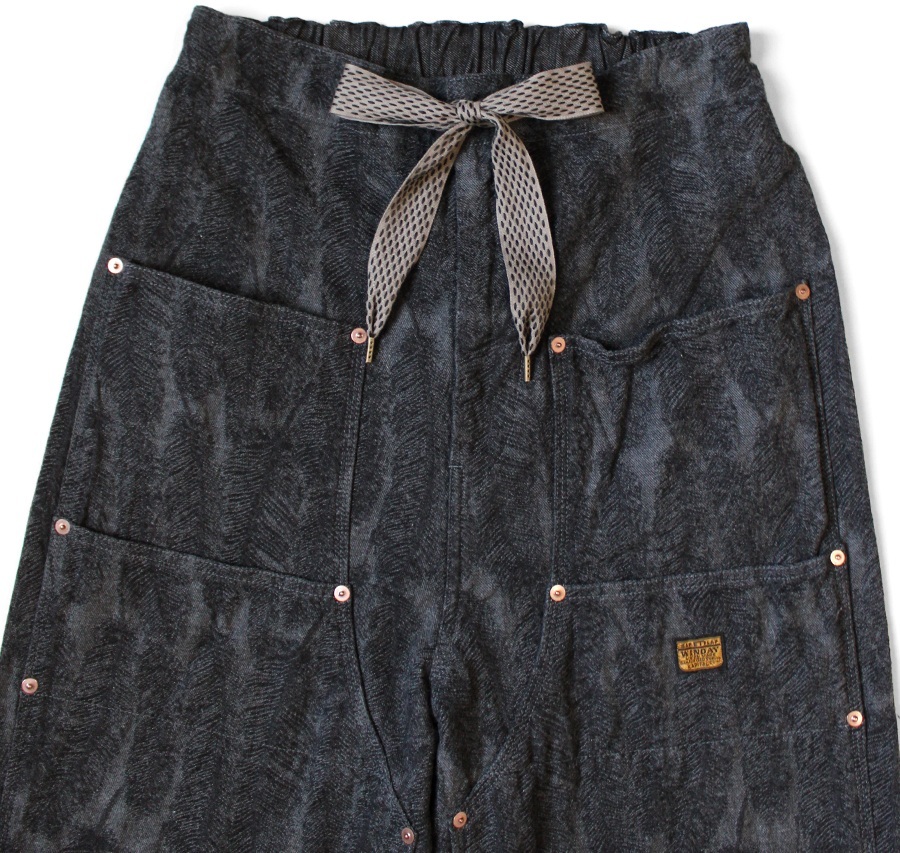KAPITAL 2025 12OZ MAGPIE DENIM W KNEE EASY BAGGY PANTS - BLACK PRE ORDER ITEM (預訂中)