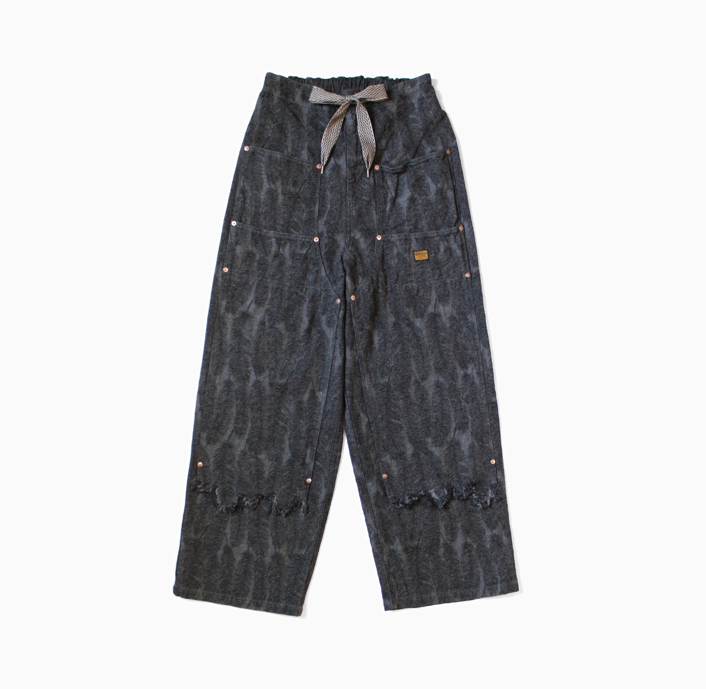 KAPITAL 2025 12OZ MAGPIE DENIM W KNEE EASY BAGGY PANTS - BLACK PRE ORDER ITEM (預訂中)