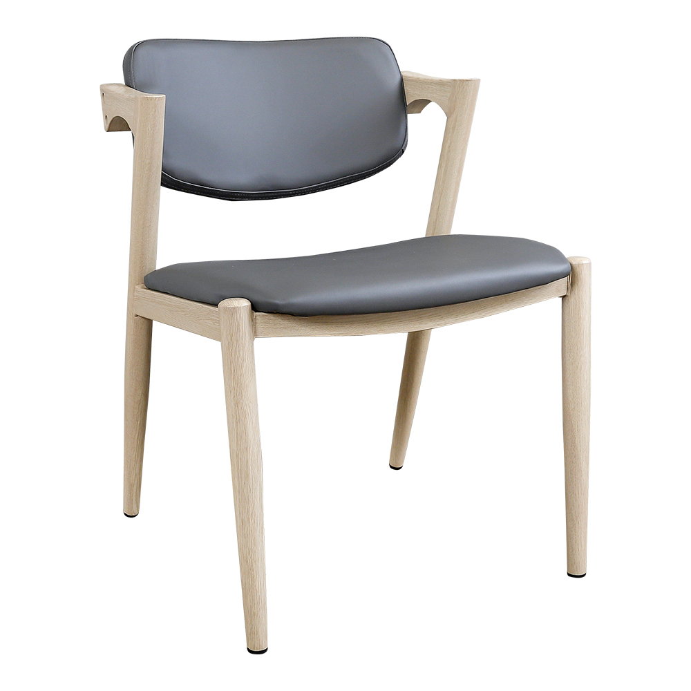 諾拉灰色皮面扶手餐椅/單椅/休閒椅/洽談椅/商業椅-洗白色