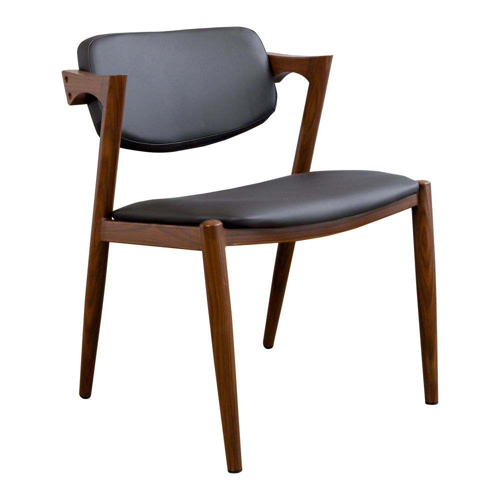 諾拉黑色皮面扶手餐椅/單椅/休閒椅/洽談椅/商業椅-胡桃色