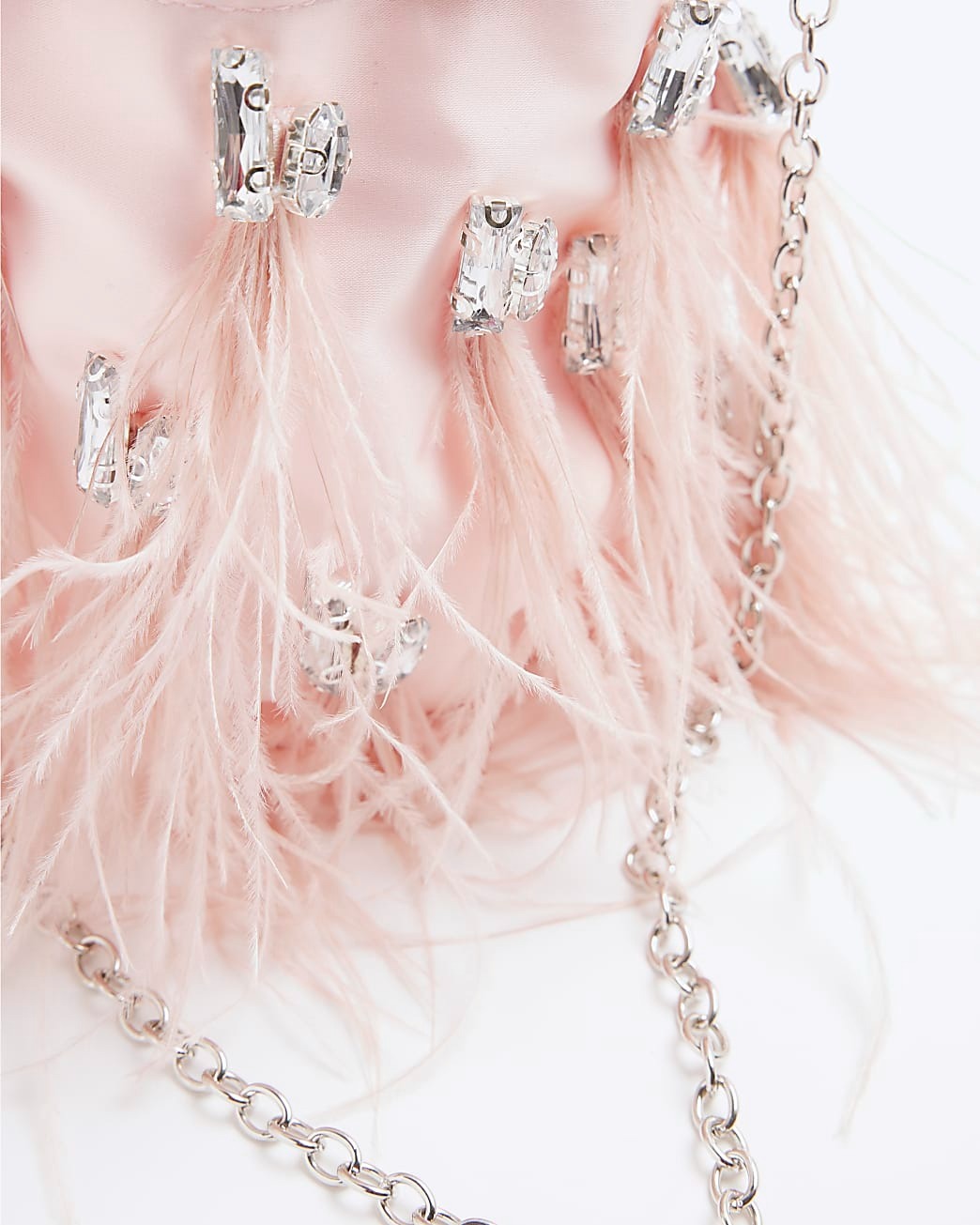 Pink Glam粉紅色羽毛水鑽寶石手拿包