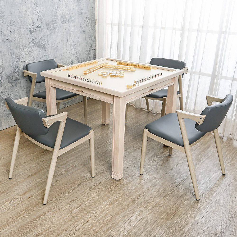 諾拉3.1尺休閒麻將桌/多功能餐桌椅組-洗白色(一桌四椅)