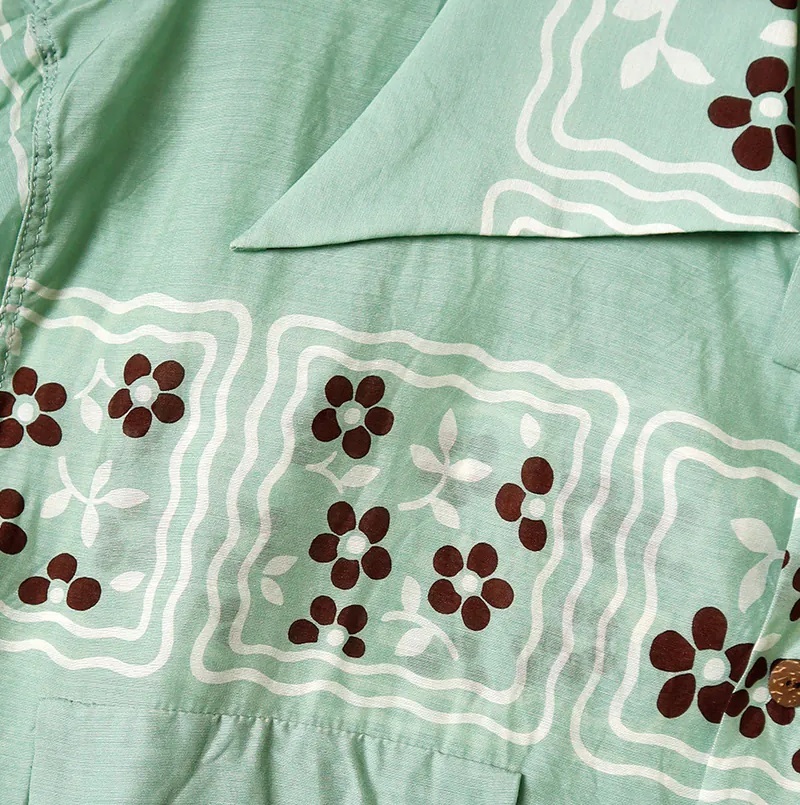 KAPITAL SILK RAYON COOKIE PATTERN WRANGLE COLLAR ALOHA SHIRT S/S - LT.GREEN PRE ORDER ITEM (預訂中)