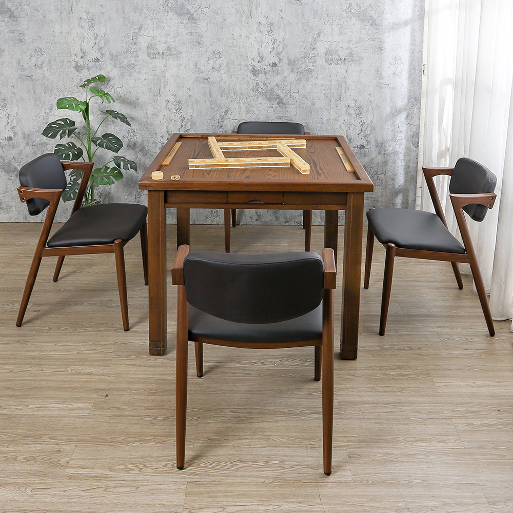 諾拉3.1尺休閒麻將桌/多功能餐桌椅組-胡桃色(一桌四椅)