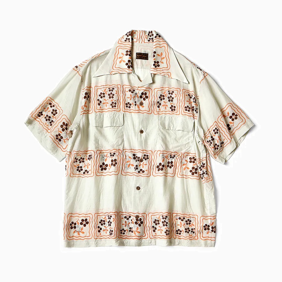 KAPITAL SILK RAYON COOKIE PATTERN WRANGLE COLLAR ALOHA SHIRT S/S - IVORY PRE ORDER ITEM (預訂中)