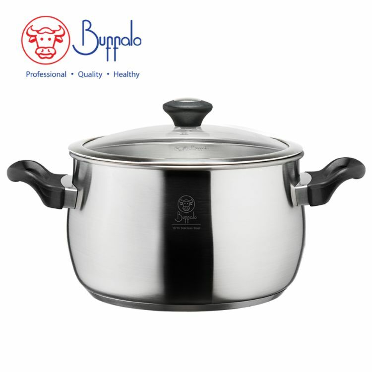 Buffalo牛頭牌 PRECIOUS 不銹鋼加厚底雙耳煲連玻璃蓋 20cm / 3.85L (33620S)