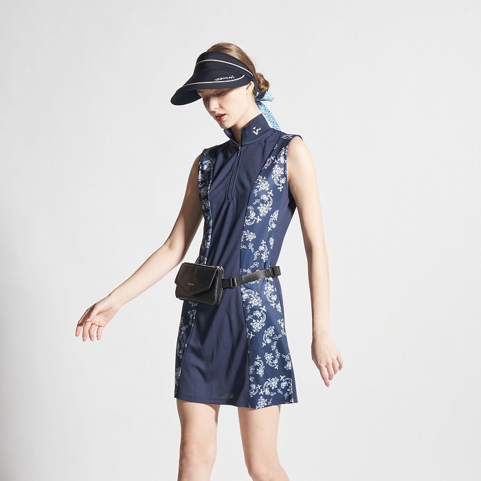 女士-植物圖騰無袖連身裙