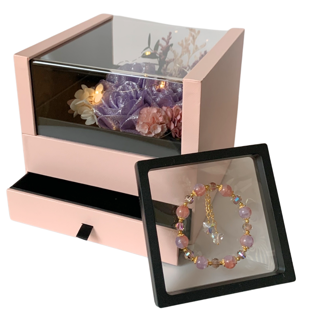 絲帶花首飾禮盒配琉璃手串