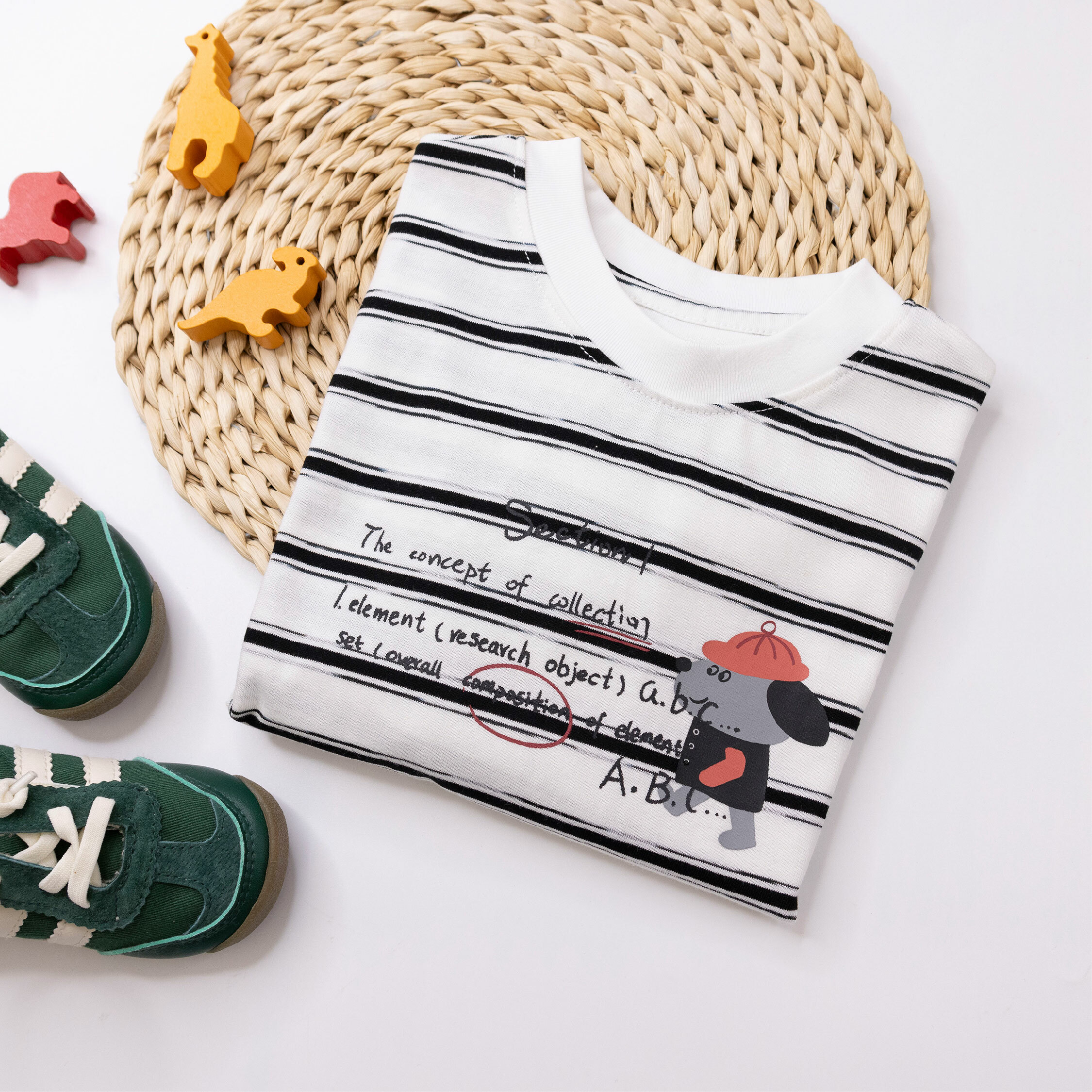 藝術狗狗字母印花條紋上衣 (H50096)