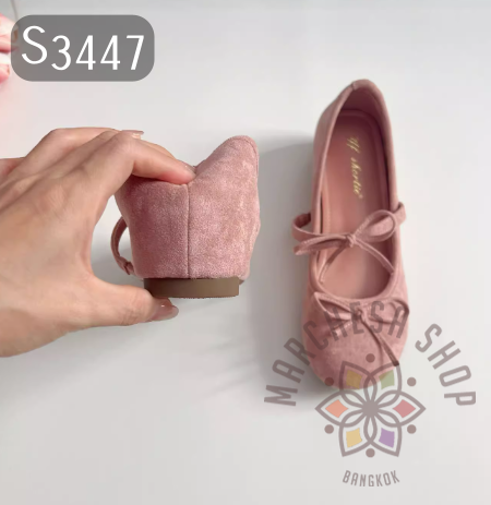 S3446 - 羊猄皮蝴蝶綁結圓頭一字帶內增高鞋