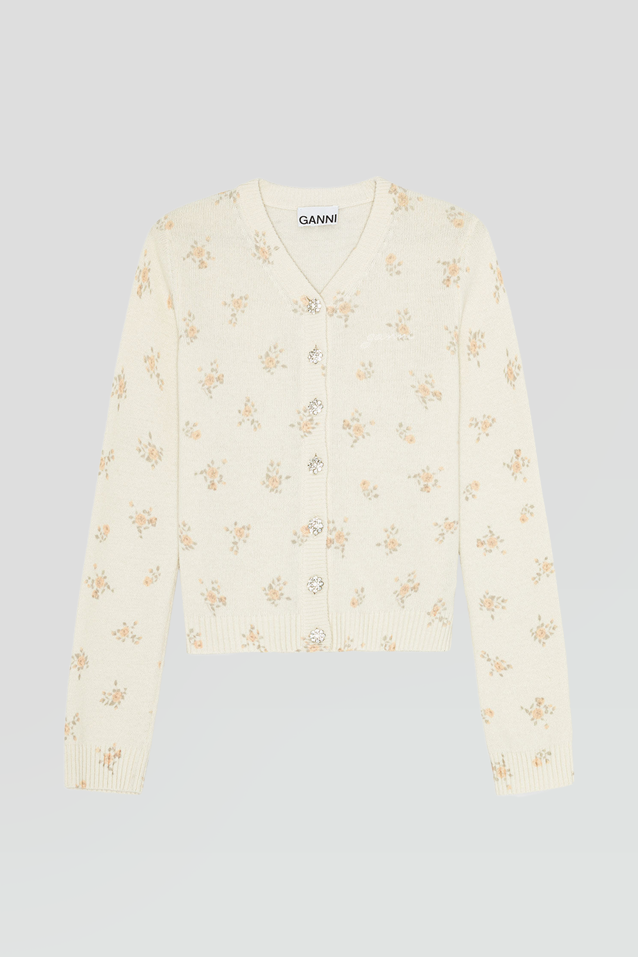 GANNI｜PRINTED V領水晶釦印花針織外套