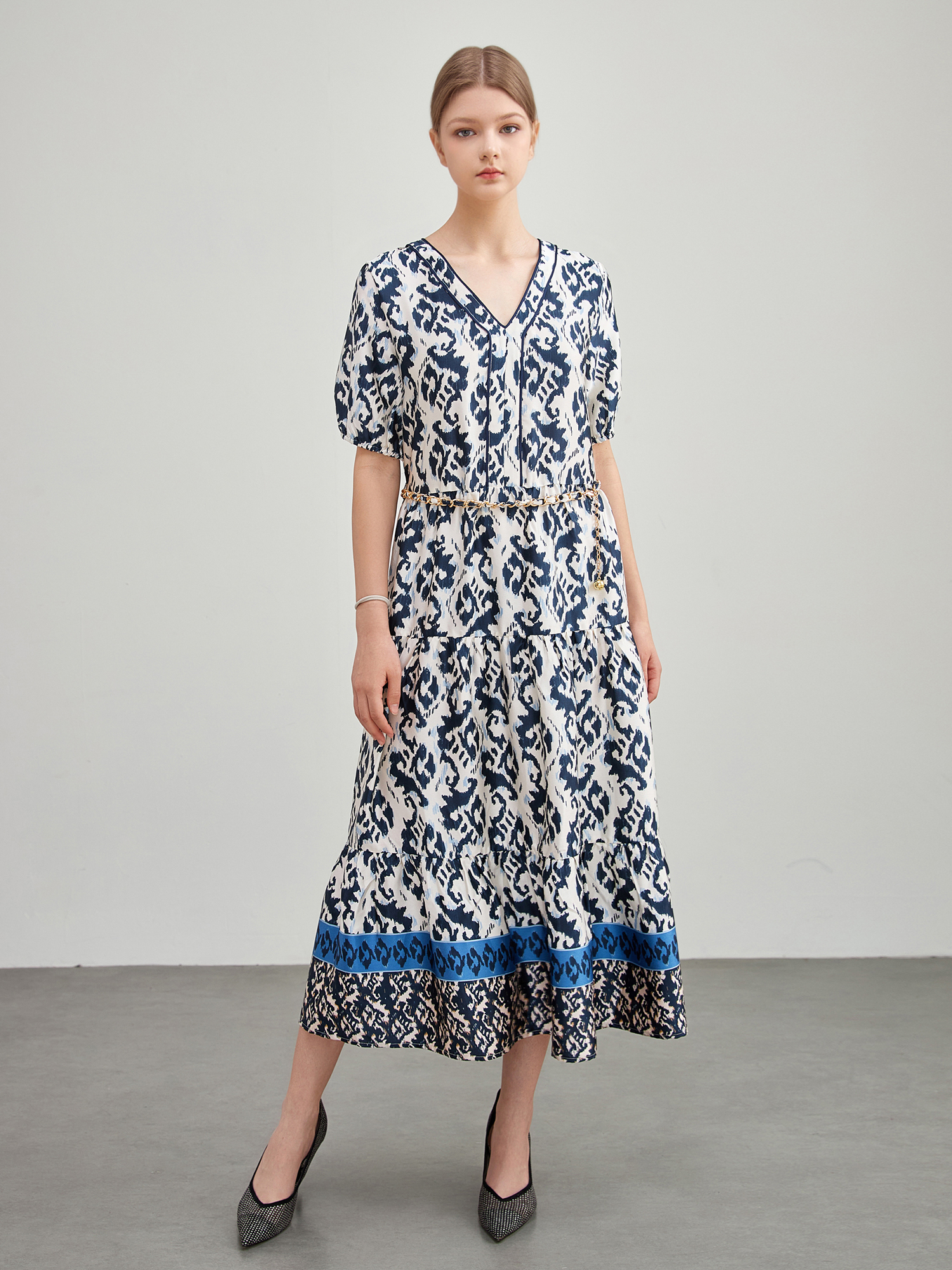 mi-tu 印花V領連身裙