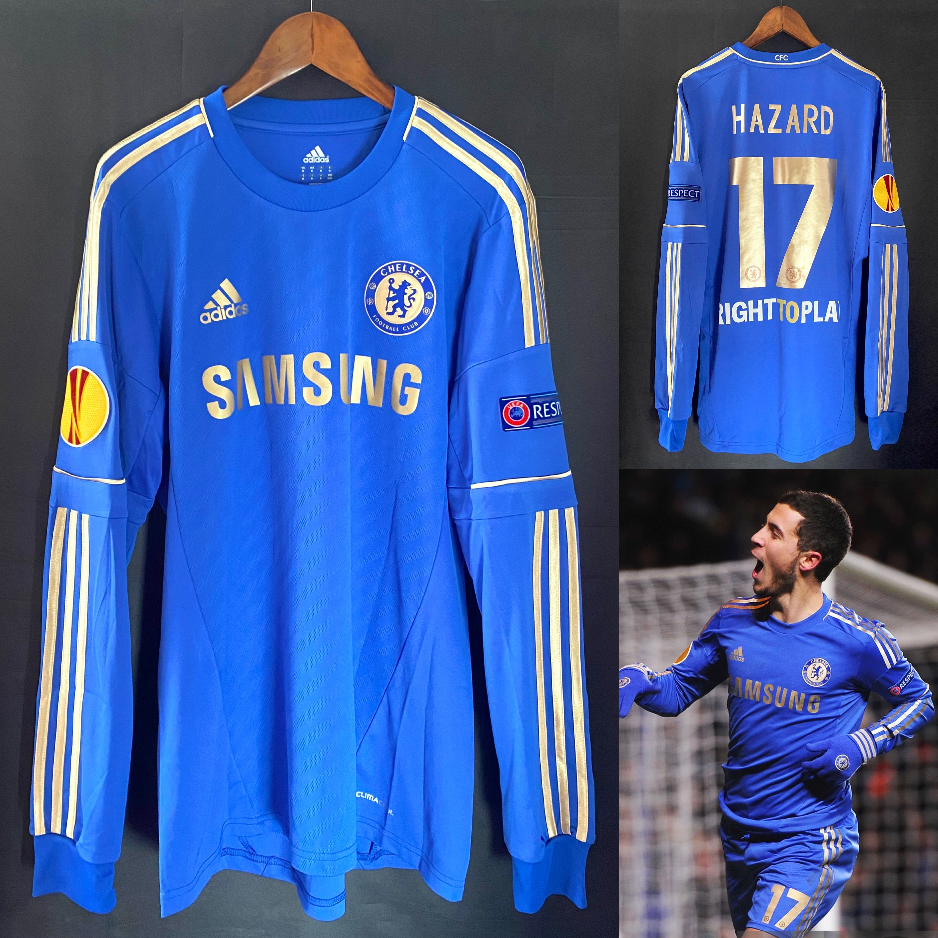 Chelsea 2012-2013 UEFA Europa League Adidas L/S Home Shirt #17 HAZARD