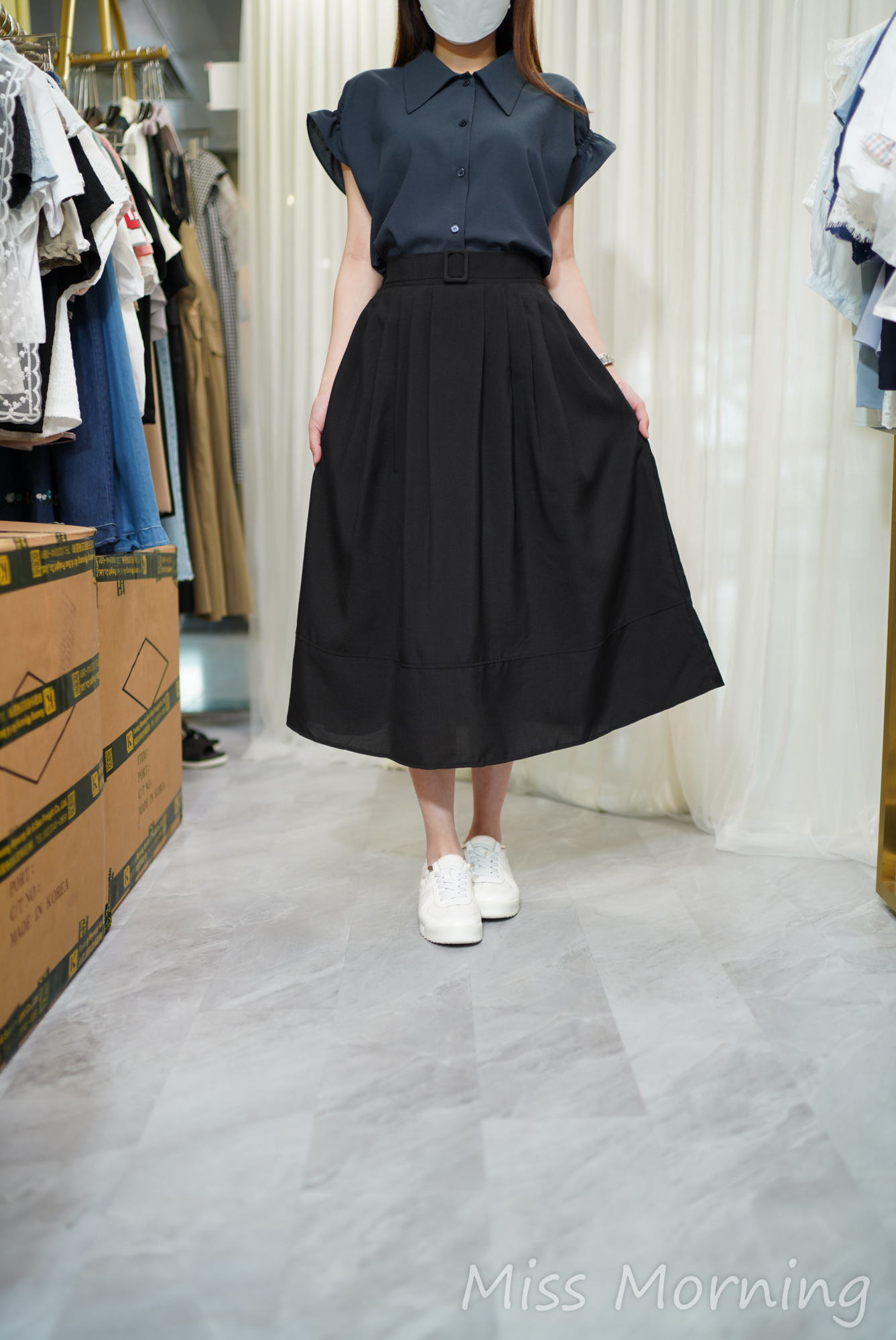 免燙大反領上衣(14563)&靚cut 假腰帶傘裙(33945)