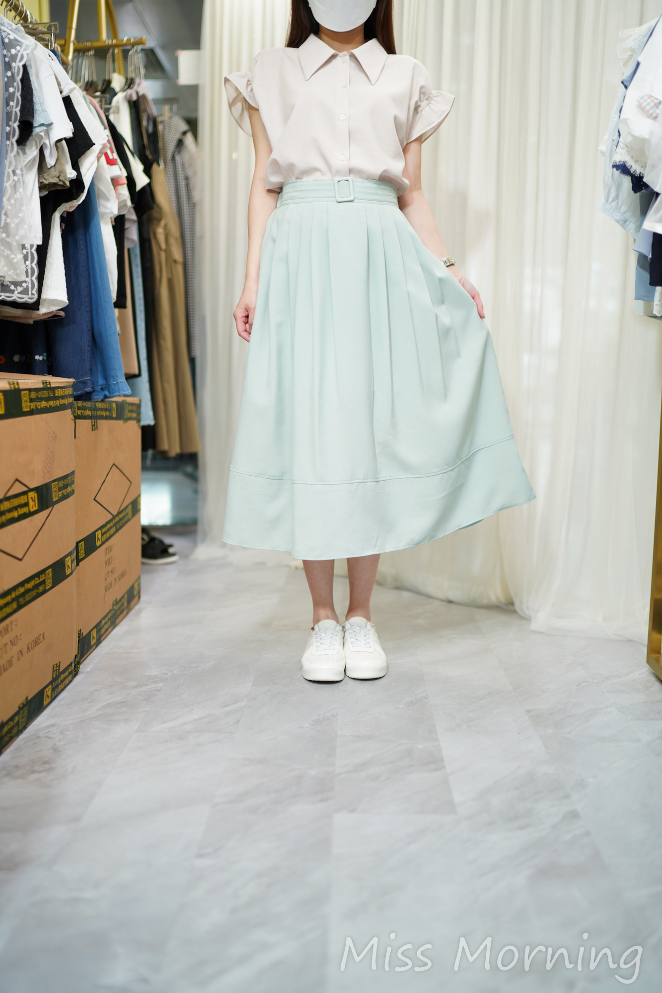 免燙大反領上衣(14563)&靚cut 假腰帶傘裙(33945)