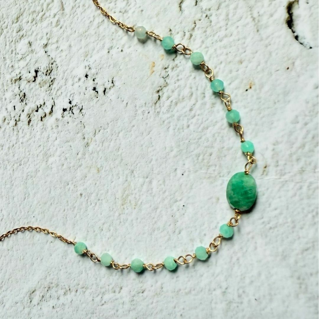 全人手手工繞線手鍊 • 亞馬遜石/天河石