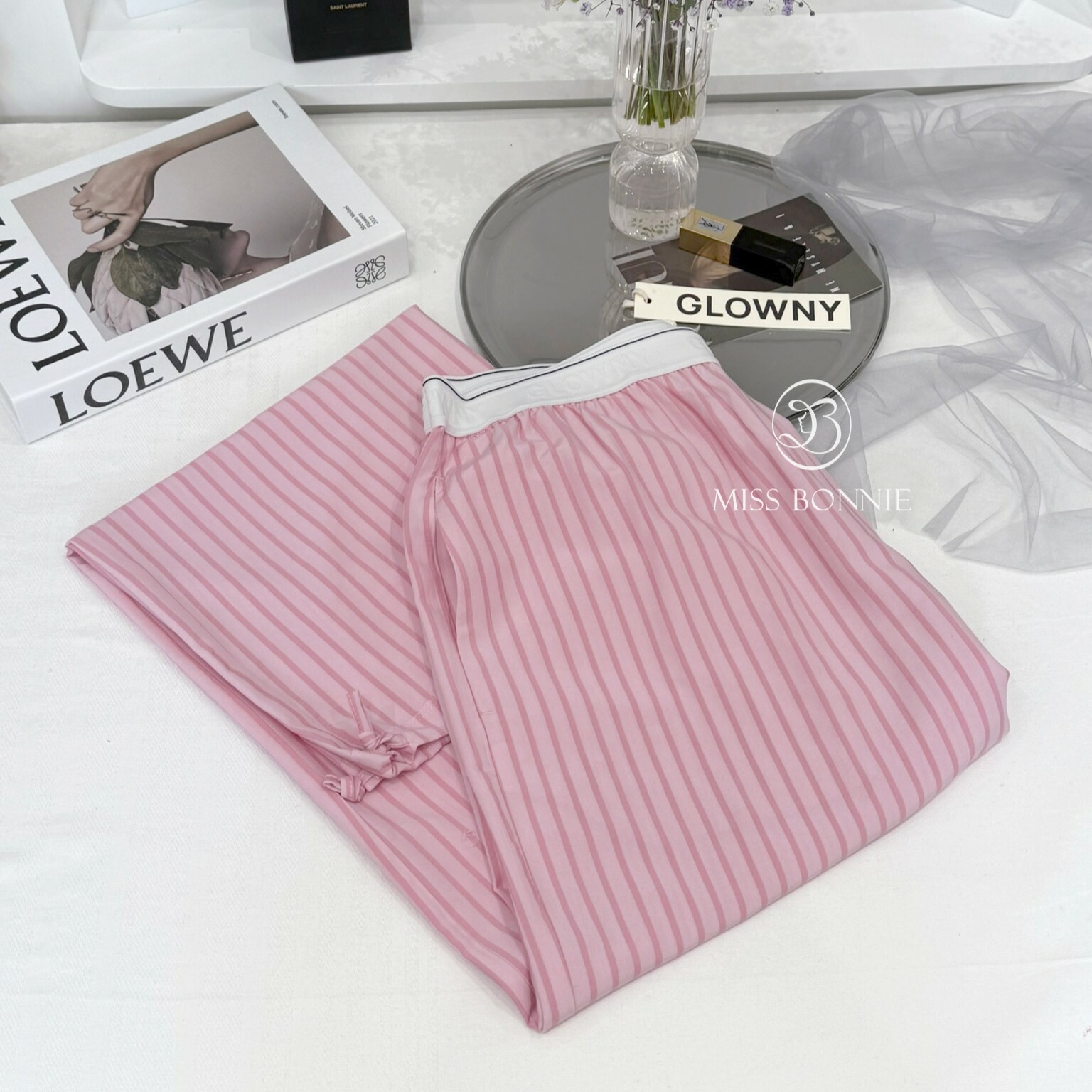 GLOWNY條紋寬版長褲