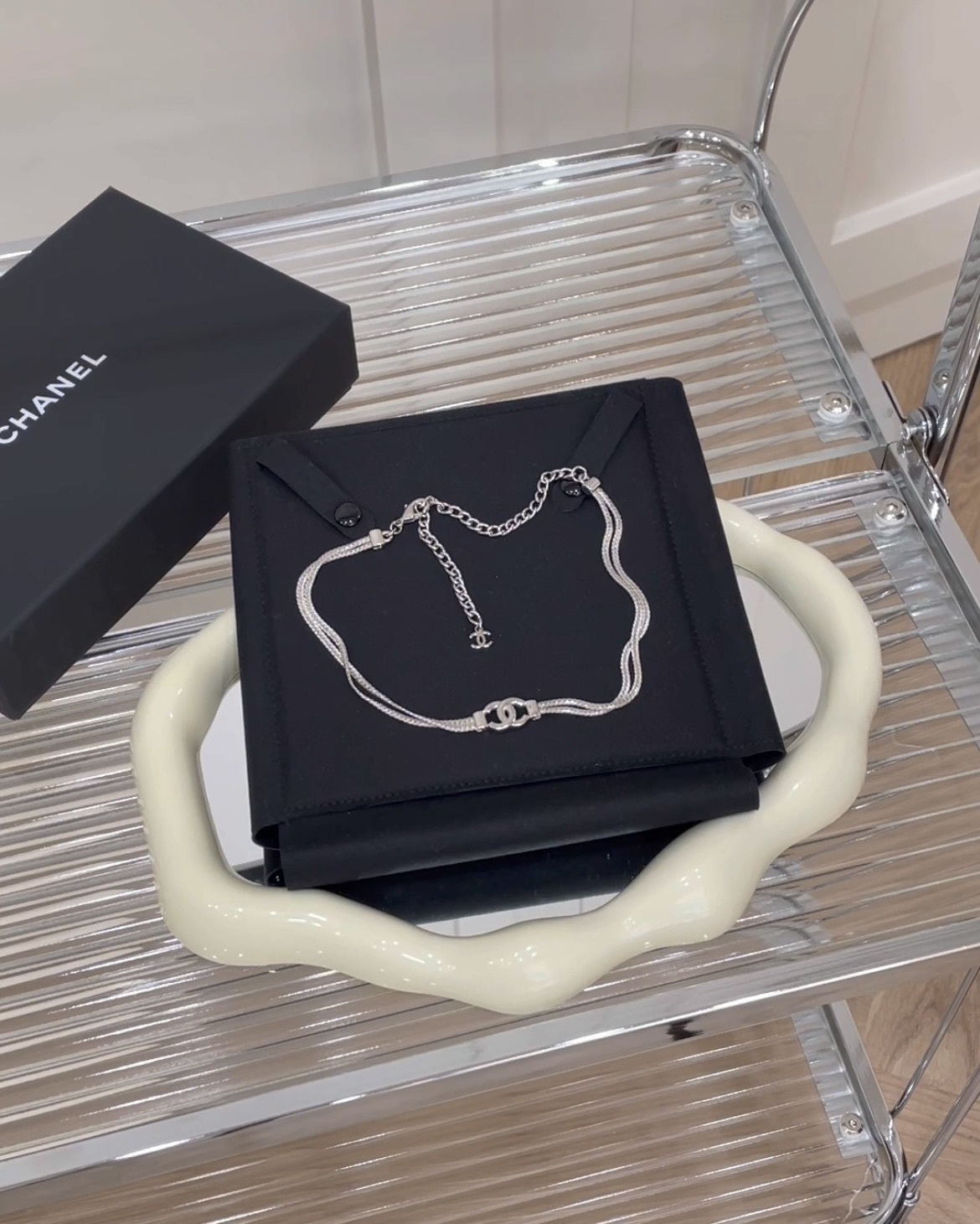 CHANEL｜LOGO 蛇骨鏈 頸鏈 銀色