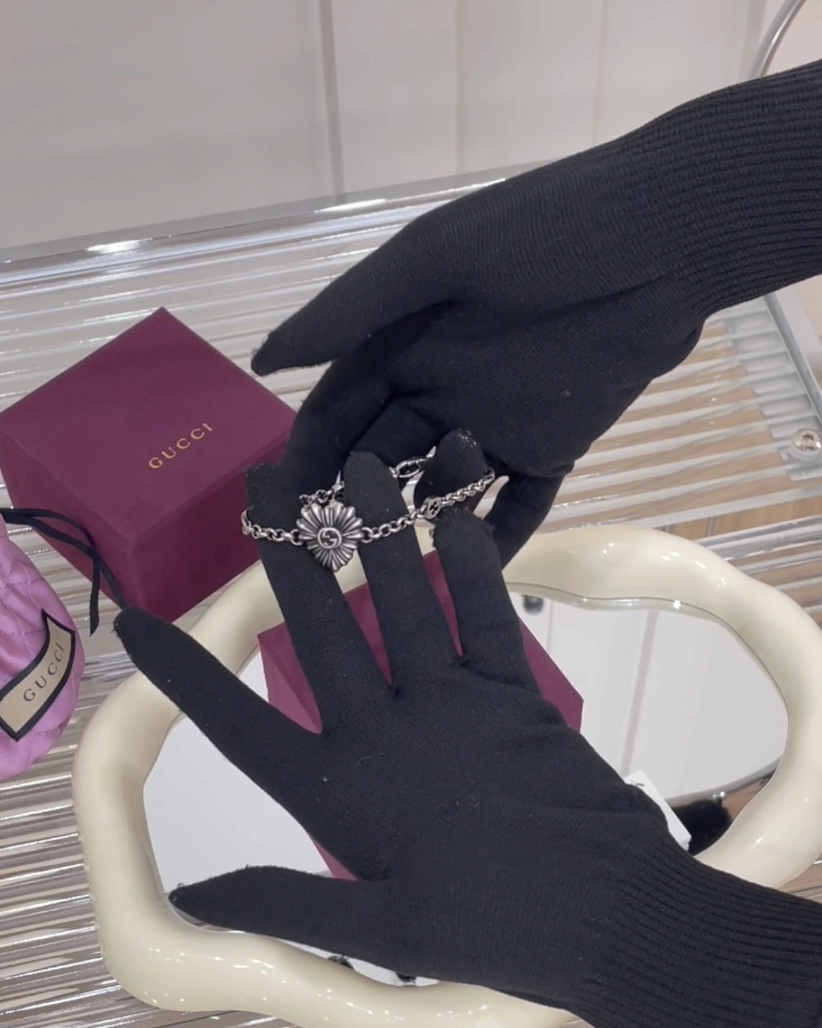 GUCCI｜復古銀色手鍊 愛心 16/17/18CM