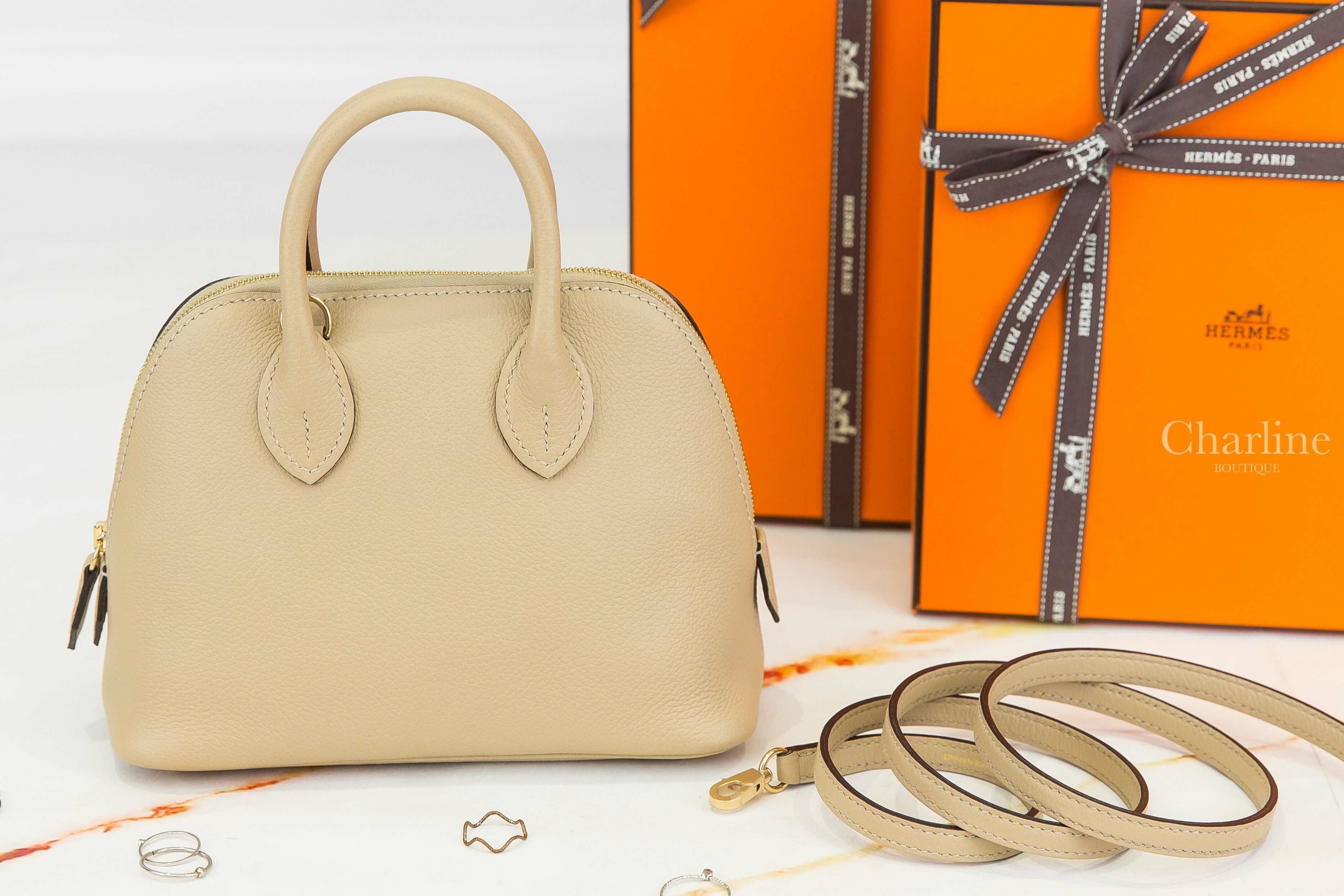 Hermès Bolide 1923 Mini S2 Trench Evercolor 風衣灰香檳金釦迷你手提肩背包