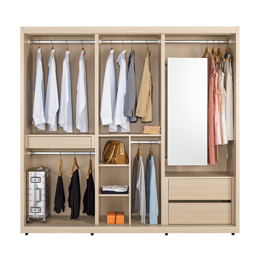 米達7尺長虹玻璃衣櫃推/拉門衣櫃(五吊桿+三抽+三格+穿衣鏡)