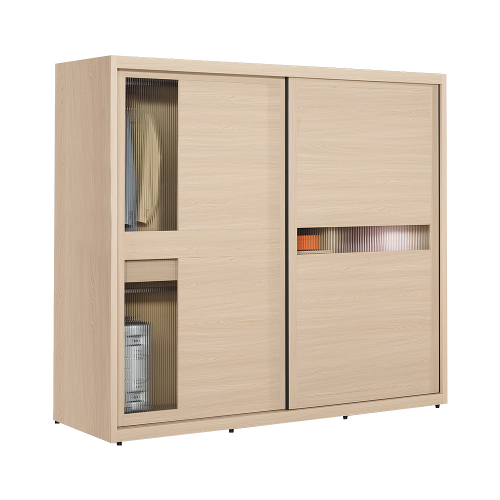 米達7尺長虹玻璃衣櫃推/拉門衣櫃(五吊桿+三抽+三格+穿衣鏡)