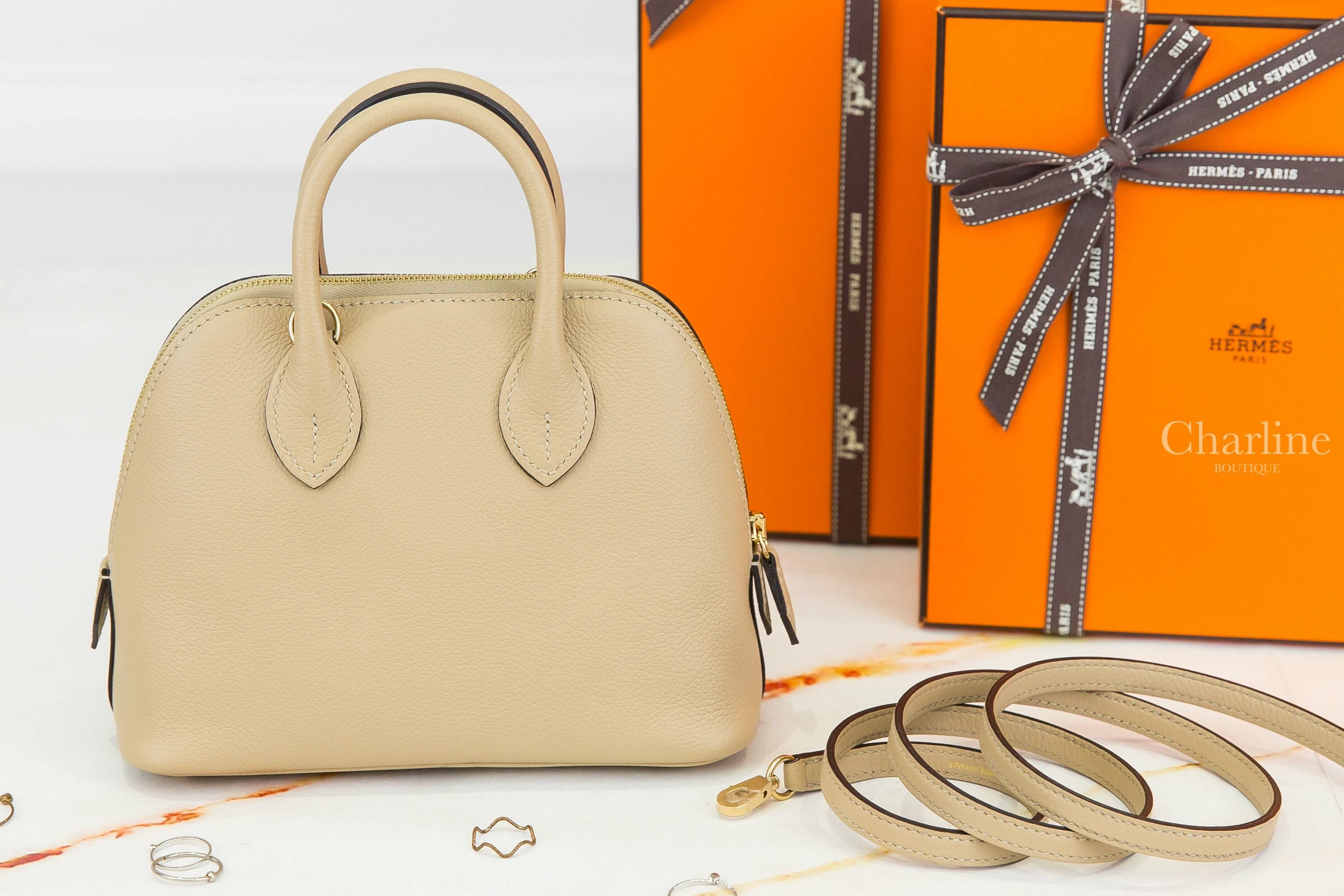 Hermès Bolide 1923 Mini S2 Trench Evercolor 風衣灰香檳金釦迷你手提肩背包-Charline Boutique 精品代購