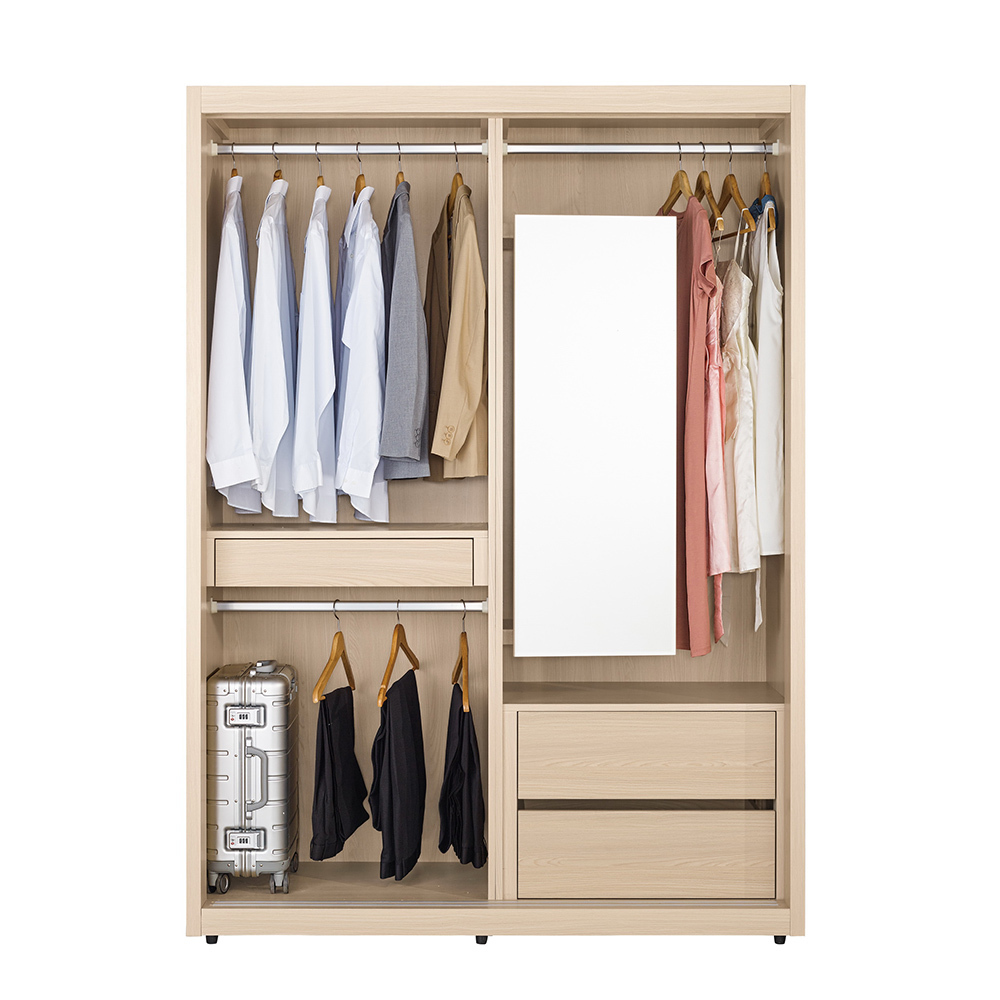 米達4.9尺長虹玻璃衣櫃推/拉門衣櫃(三吊桿+三抽+穿衣鏡)