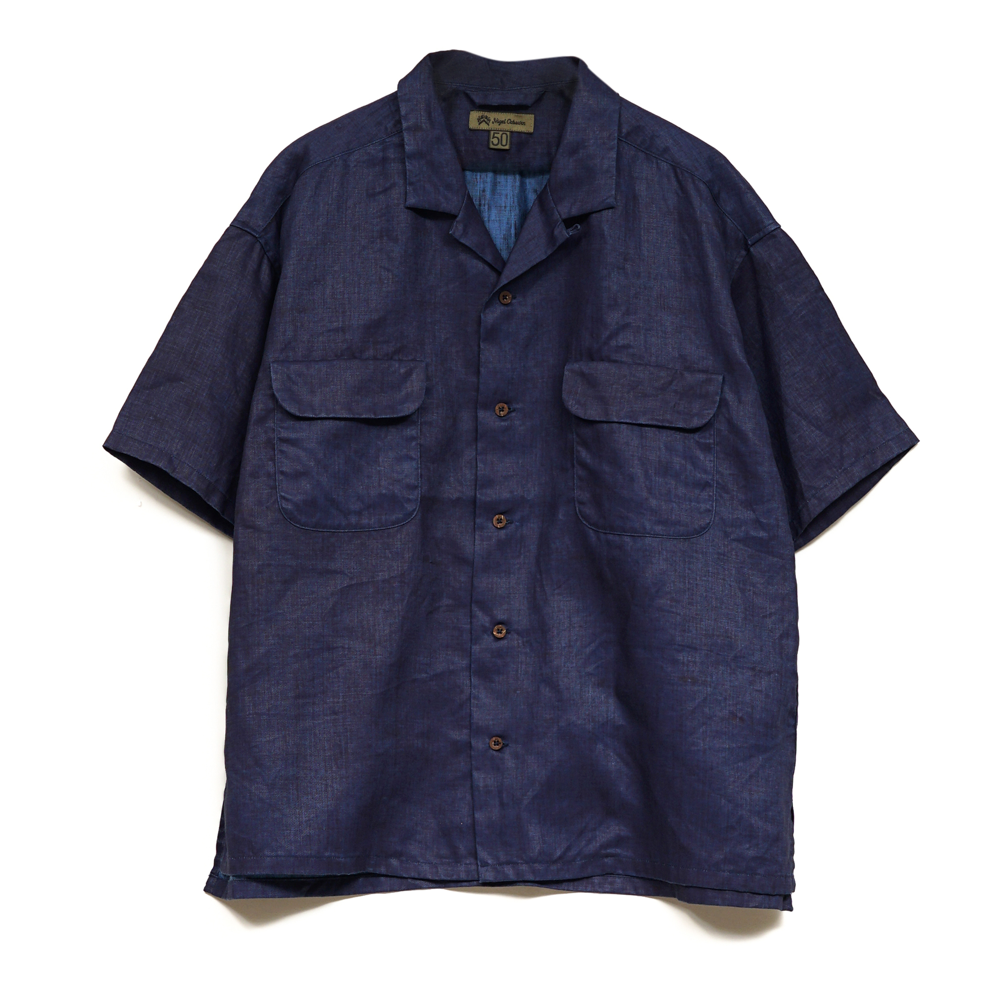 トップス Nigel Cabourn OPEN COLLAR SHIRT LINEN Nigel Cabourn Open Collar Shirt - Khaki Linen Twill