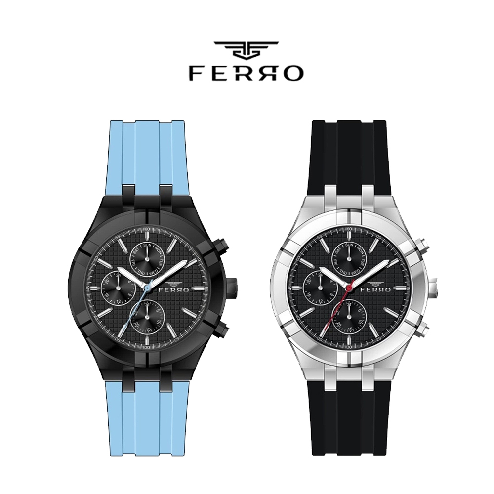 【FERRO 費羅】FM11378 真三眼 防水30米 夜光 矽膠 腕錶 手錶 錶徑45mm
