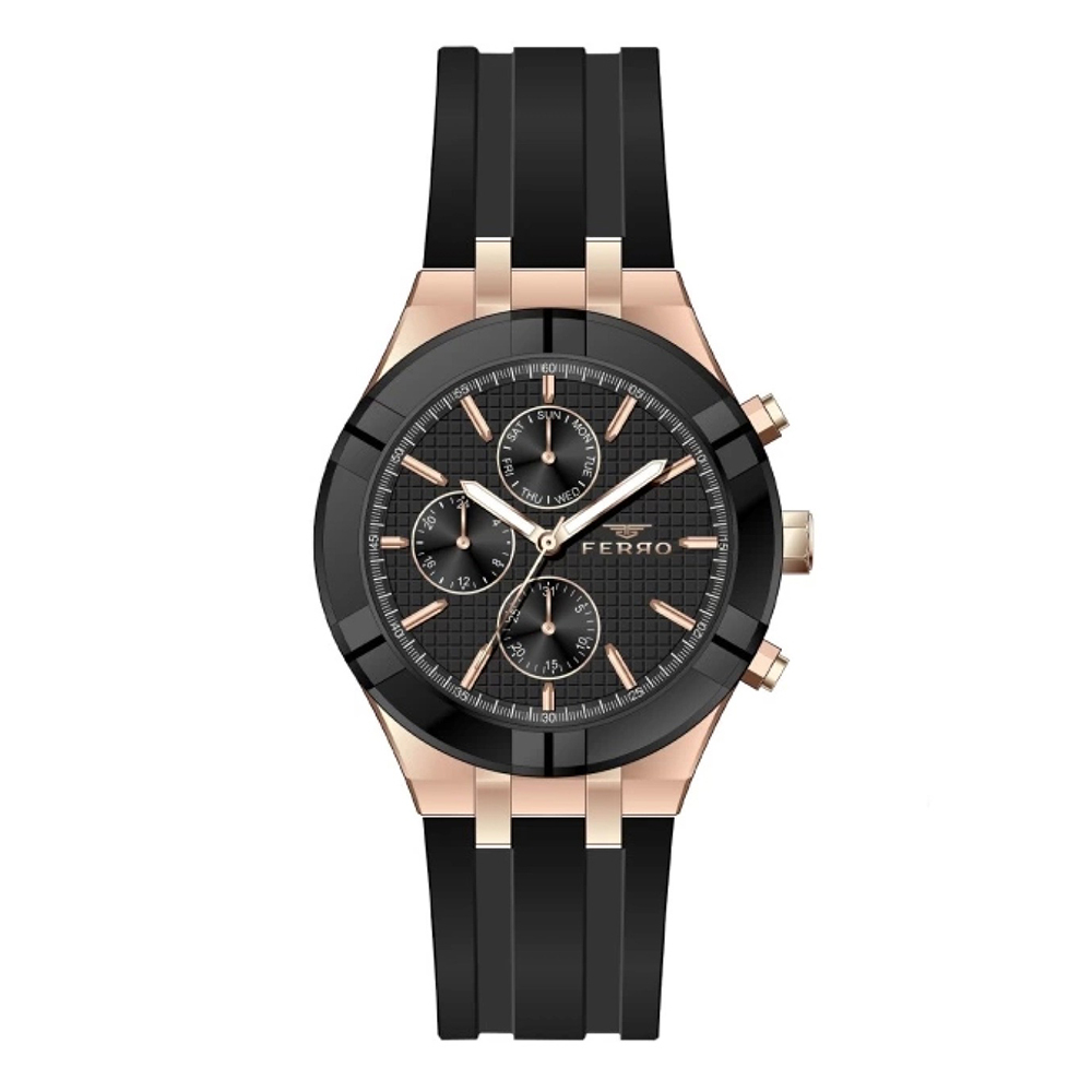 【FERRO 費羅】FM11378 真三眼 防水30米 夜光 矽膠 腕錶 手錶 錶徑45mm