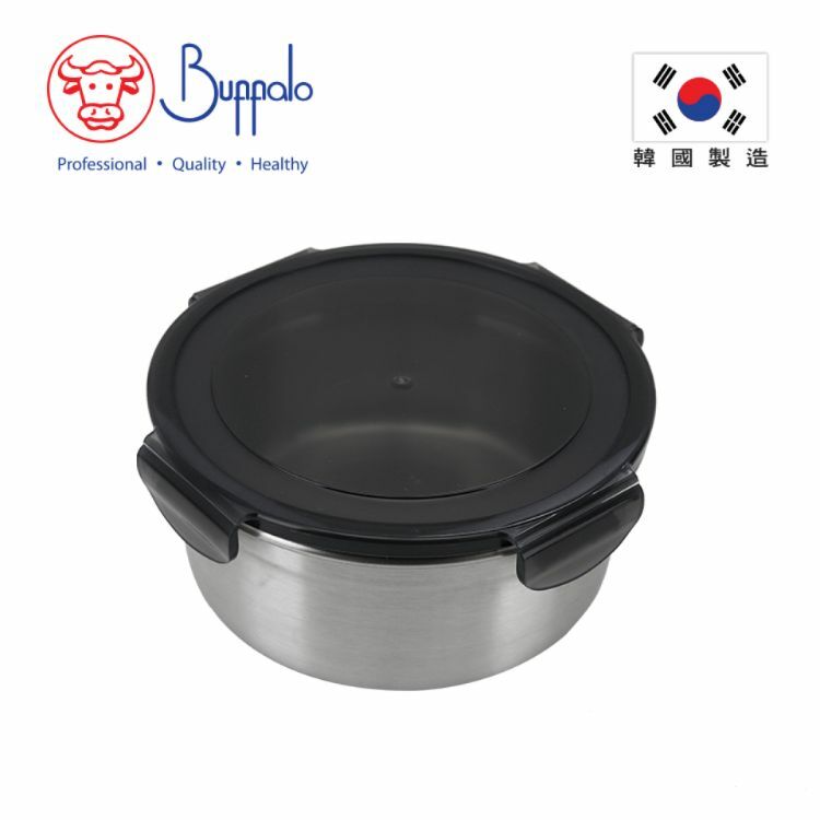 Buffalo牛頭牌韓國製304不銹鋼圓形密實保鮮盒1020毫升 (微波爐適用)_BFX006-C102