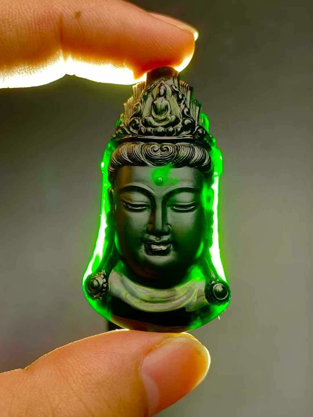 翡翠墨翠觀音首,天然翡翠A玉, 緬甸玉, Jade, Jadeite
