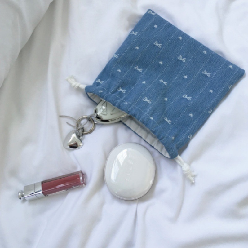 《5936》牛仔愛心蝴蝶結束口收納袋