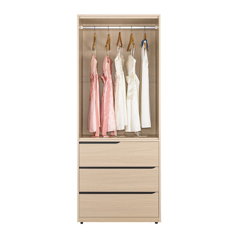 米達2.7尺二門三抽衣櫃(單吊桿+三抽)