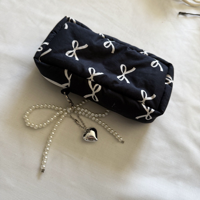 《5937》黑色少女絲帶蝴蝶結收納筆袋(含吊飾)