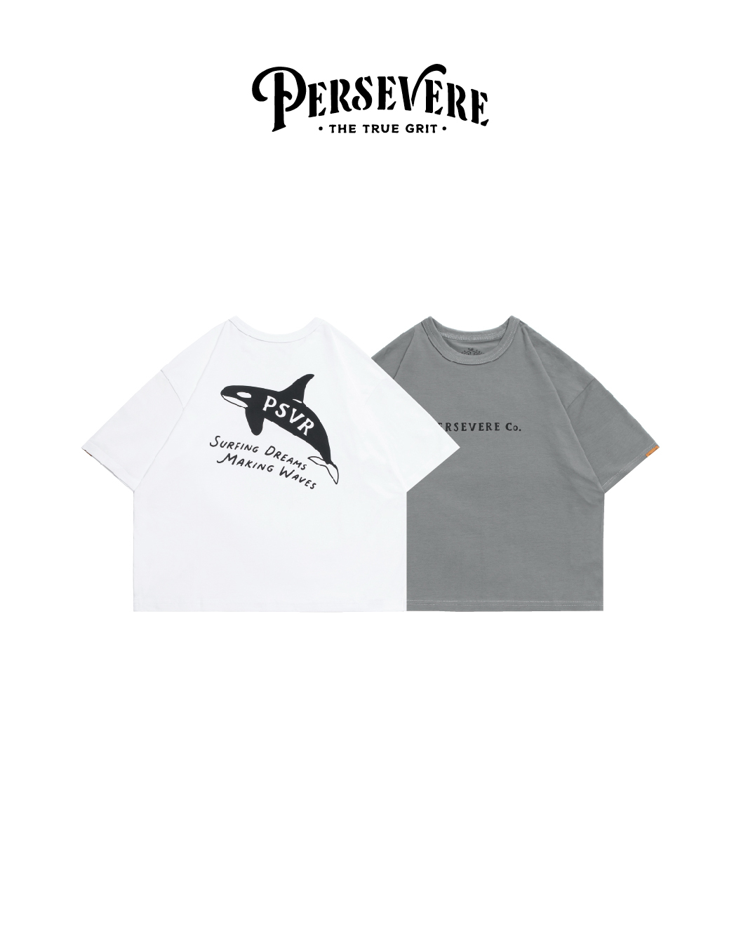 PERSEVERE 兒春夏童裝虎鯨Tee 白/深灰 25 S/S kids' T-shirt series Orca Tee