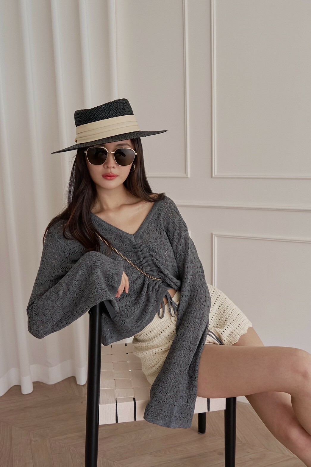 抽繩編織上衣_AMISSA（墨）