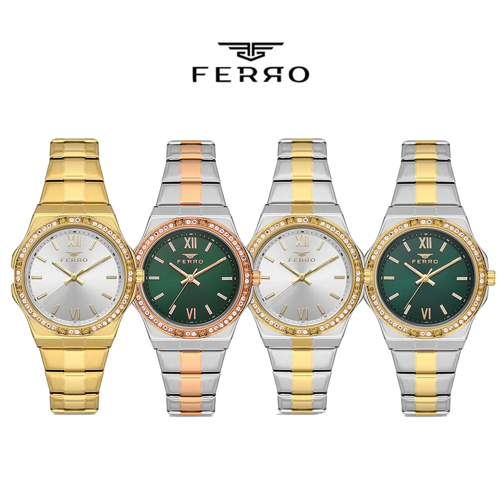 【Ferro 費羅】 FL21358AWT 晶鑽錶圈 日本機芯 夜光 雙色 不鏽鋼 女款 手錶