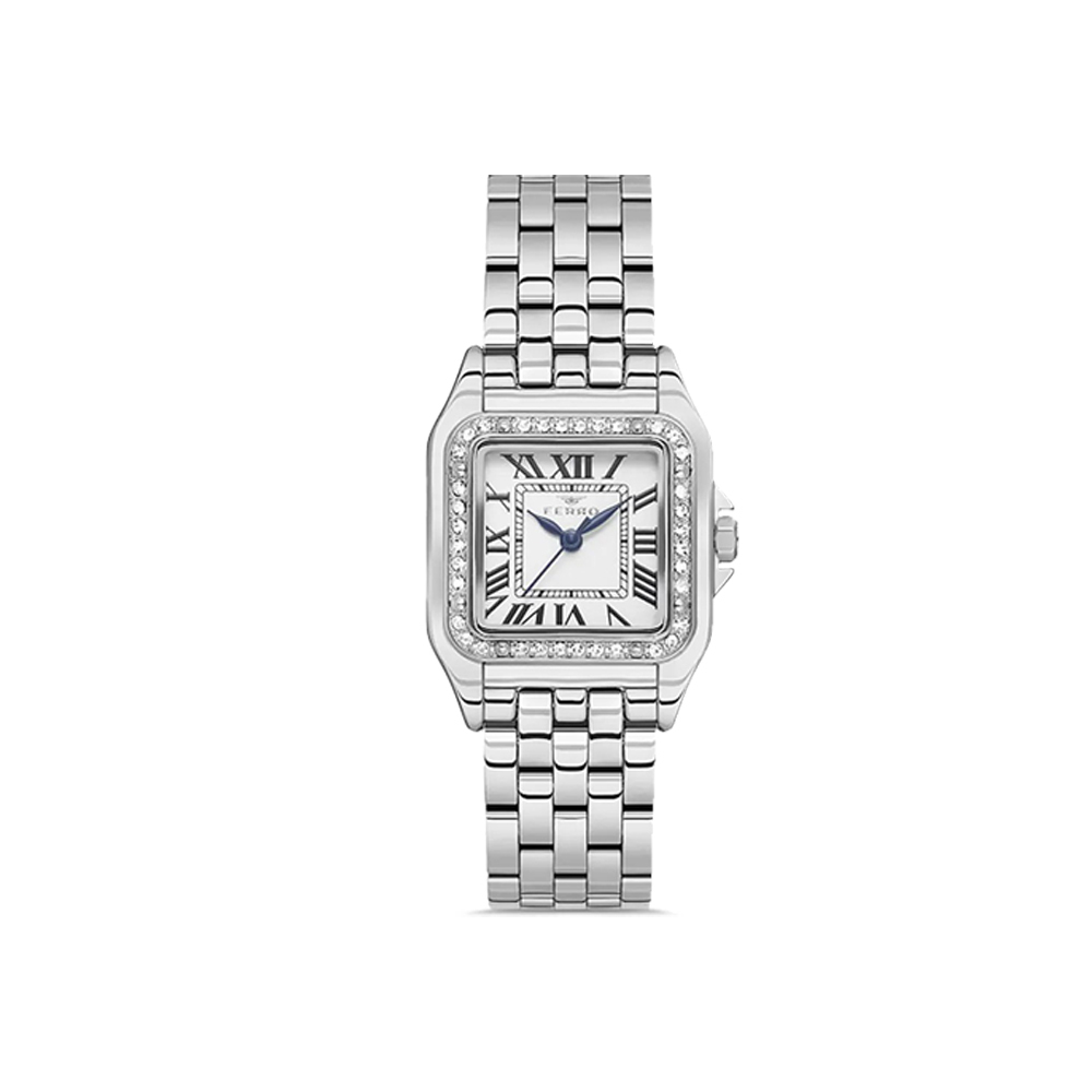 【FERRO 費羅 】FL40112A 晶鑽錶圈 羅馬數字時標 防水30米 小錶鏡 雙色不鏽鋼 女款 手錶