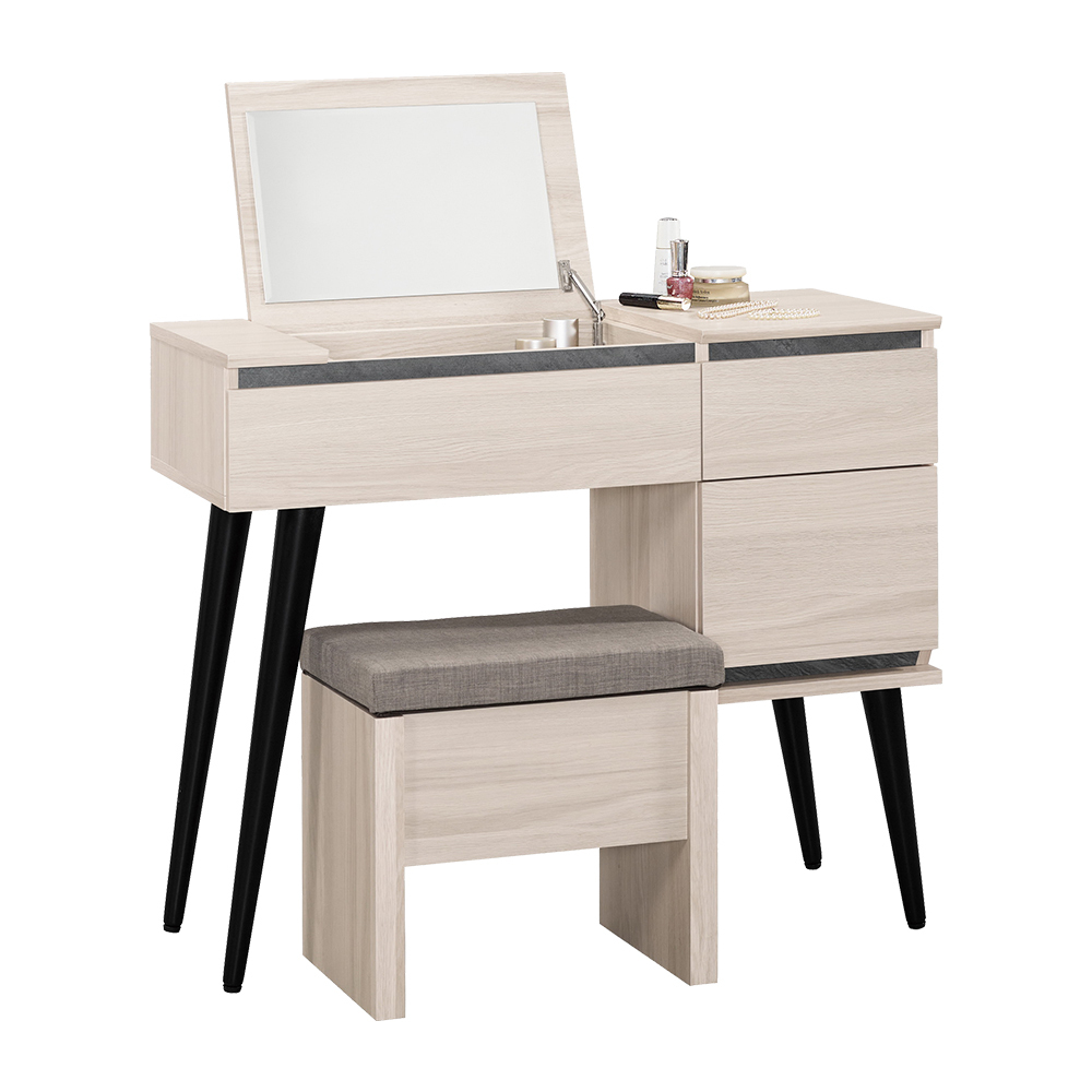 珊卓3尺掀蓋式化妝桌/鏡台/梳妝台(附收納化妝椅)