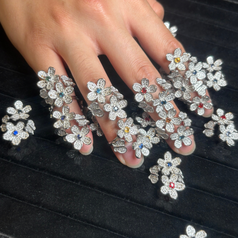 寵粉彩藍寶有錢花戒指