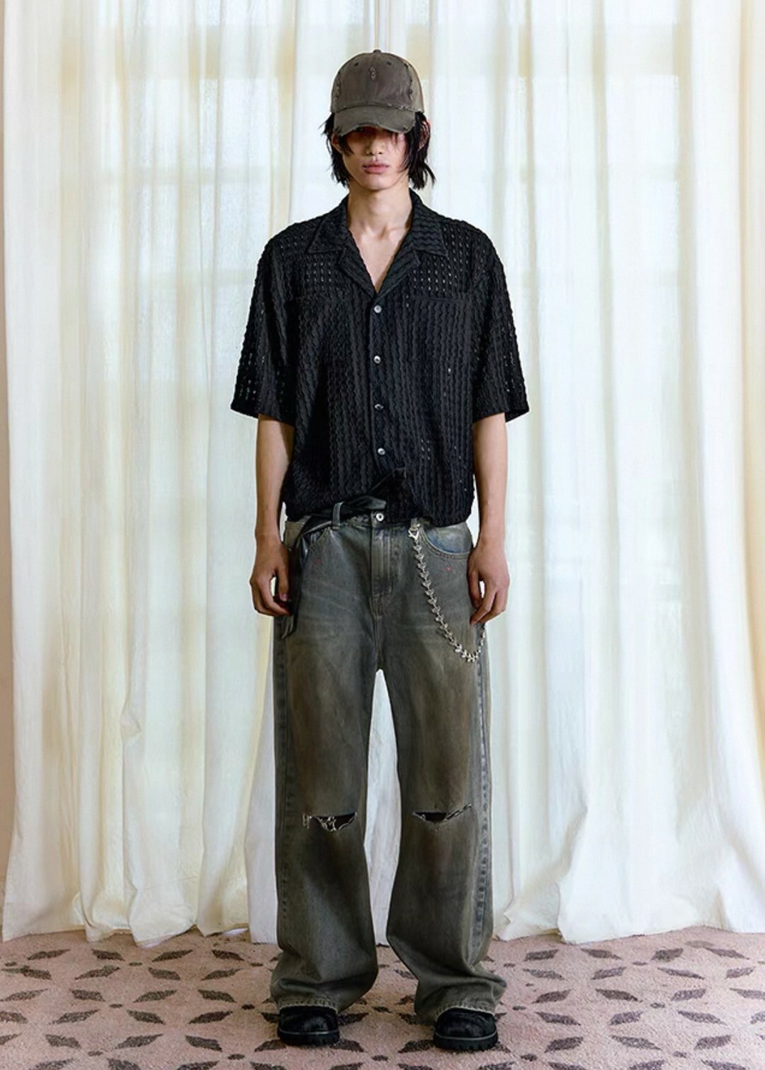 JCA 蜘蛛網 鏤空紋理 寬短版型 短袖 #襯衫